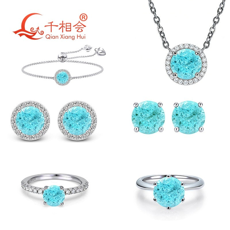Lab Created Royal Blue/Cornflower Blue Sapphire Ear Stud 5-9mm with Inclusions Round Shape S925 Silver Earrings Jewelry