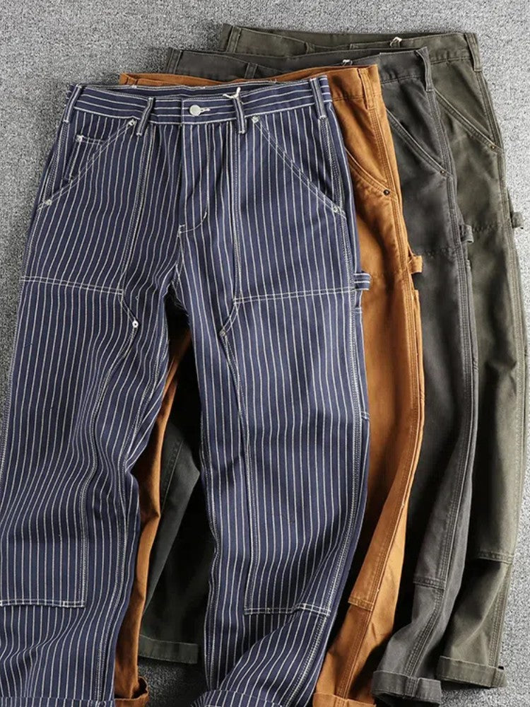 2025 Spring New American Retro Amekaji Heavyweight Woven Cargo Pants Men's Simple 100% Cotton Washed Straight Casual Trousers