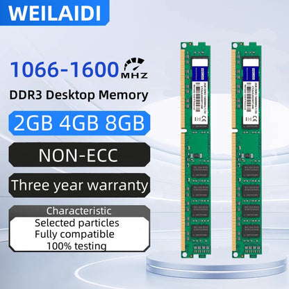 Memória RAM DDR3 para Desktop 2GB 4GB 8GB 1066 1333 1600MHz PC3-8500 PC3-10600 PC3-12800 UDIMM 240PIN 1.5V Não-ECC RAM para Computadores