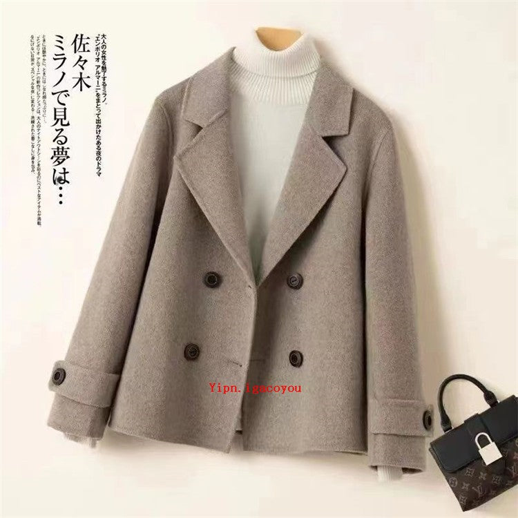 Women Mom Short Double-Sided Cashmere Coat Autumn Winter Fashion Double-Breasted Thick Wool Jacket Female Loose Outerwear B579