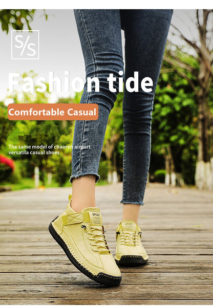 New Fashion Sneakers Handmade Leather Women's Shoes Mid-Top Women Casual Flats Shoes Slip on Loafers Zapatillas De Mujer