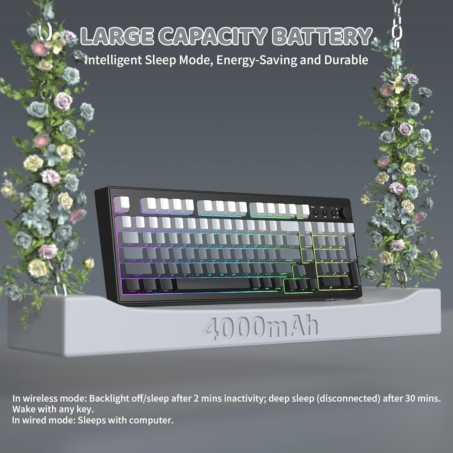 Attack shark K100 Wireless Gaming Keyboard,99 Keys Tri-Mode BT/2.4GHz/USB-C Creamy Color Keyboard with Number Pad RGB