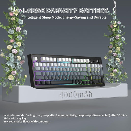 Attack shark K100 Wireless Gaming Keyboard,99 Keys Tri-Mode BT/2.4GHz/USB-C Creamy Color Keyboard with Number Pad RGB
