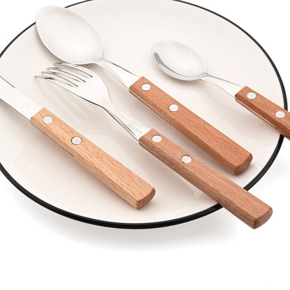 JANKNG 304 Stainless Steel Fork with Wooden Handle Tableware Cutlery Mirror Dinnerware Flatware Silverware Kitchen Accessories