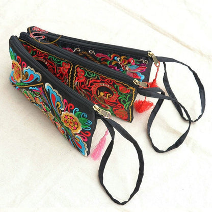 Ethnic Embroidered Small Flap Women  Handbag Coin Purse Lady Clutch Butterfly Flower Bags