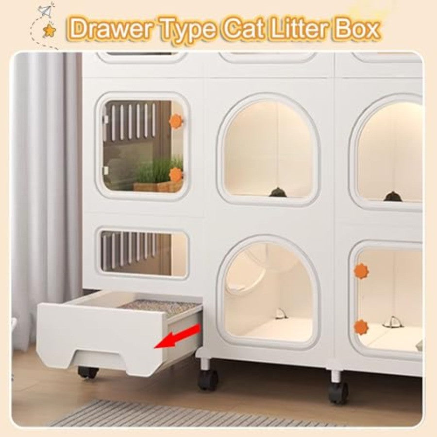 Gaiola Grande para Gatos com Rodas para Varanda ou Uso Interno Construção em PVC Fácil de Limpar Inclui Caixa de Areia Tamanho B-71x46x110c