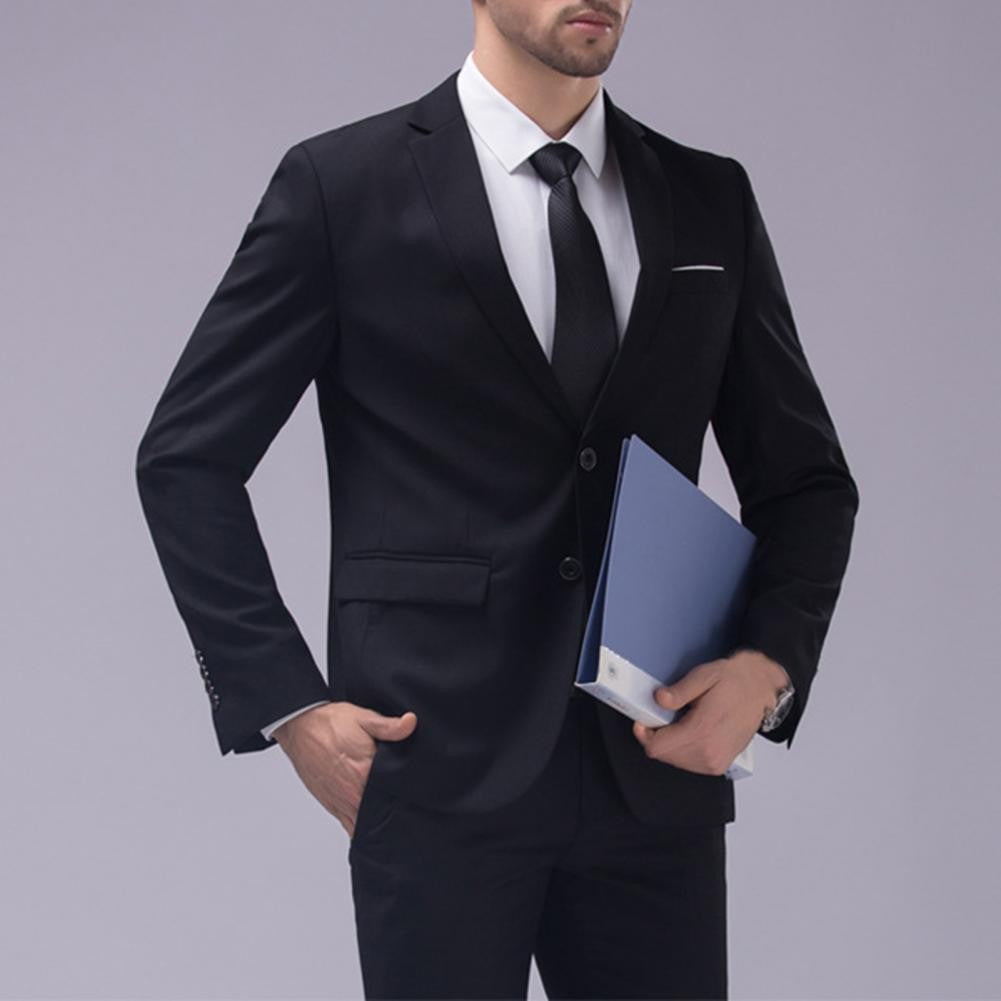 Popular Men Suit Set Temperament Turndown Collar Cozy Slimming Pure Color Pants Groom Suit Fine Stitching