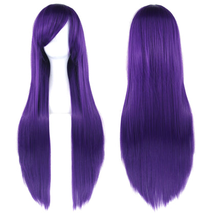 Soowee 80cm Cabelo Sintético Comprido Branco Roxo Perucas Cosplay Festa Preto Cabelo Liso Peruca Postiça para Mulheres