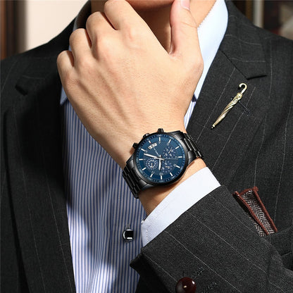 CRRJU Men Quartz Wristwatches Luxury Brand Sporty Chronograph Watches with 316 Stainless Steel Luminous Hands Male Clock Red