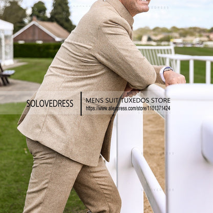 2 Pieces Men's Suits  Herringbone Tweed Stand Collar Single Breasted  Groomsmen Wedding Suits Men suits ?Blazer+Pants?