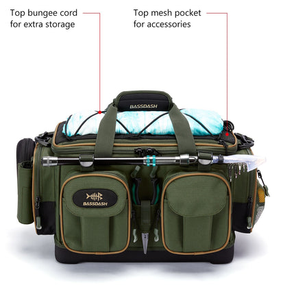 BASSDASH Fishing Tackle Shoulder Bag Resistente à Água, Leve, para Armazenamento de Equipamentos, com Base Rígida Moldada e Capa de Chuva