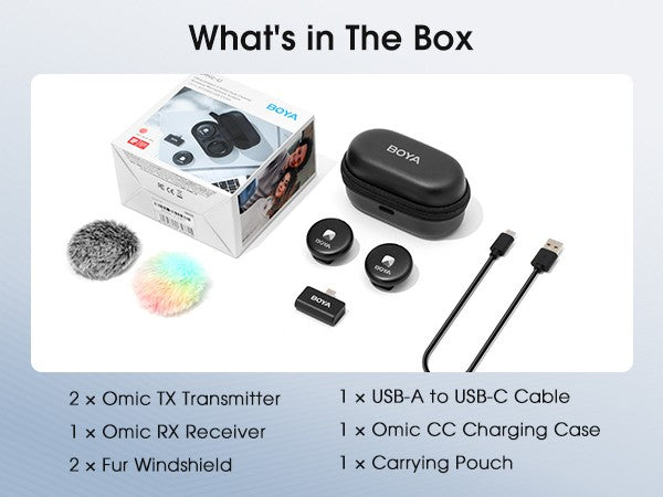 Microfone de lapela sem fio BOYA Omic Condensador para iPhone iPad Android Smartphone Vídeo Transmissão ao vivo Vlog