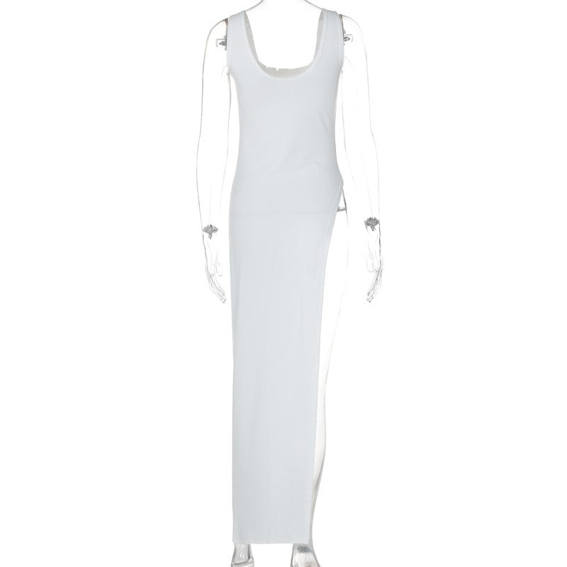2025 Sexy Sleeveless Side High Split Dress Solid Backless Women Midi Dresses Sum