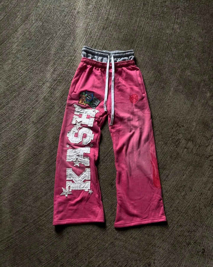 Calça de Moletom Y2K Masculina Feminina Gótica Hip Hop Americana com Patch de Letras Y2K Dupla Camada Larga Elástica na Cintura Calça Jogger Casual