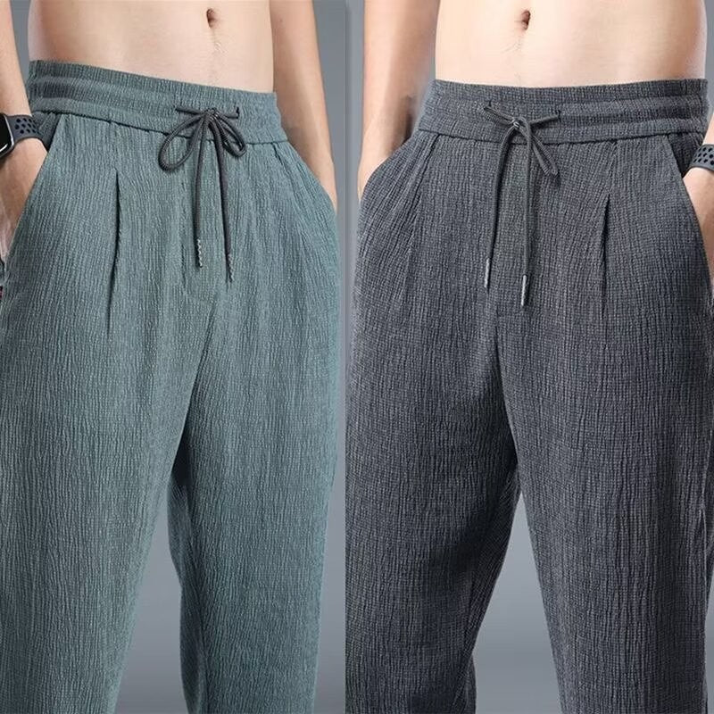 Summer Nine-minute Pants Ultra-thin Section Ice Silk Cool Trend Loose Cotton Linen Casual Pants Straight Linen Pants Men Summer
