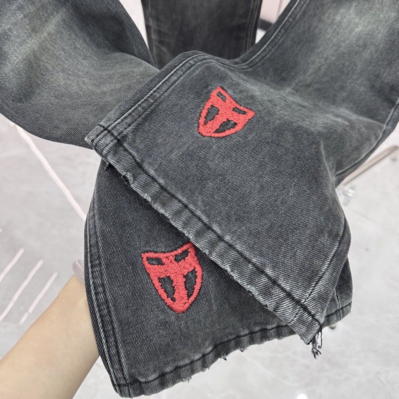 Top Melancholy Rich Second Generation E.R.D. JEANS Men Women Pant Fixed dye corduroy splicing ten thousand needle embroidery