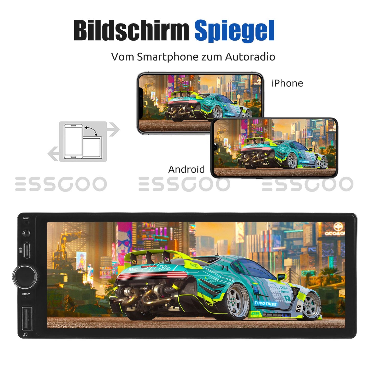ESSGOO 1Din IPS 6.86 Inch Wireless Carplay Android Auto Car Radio Multimedia Video MP5 Player Touch Screen Universal Stere