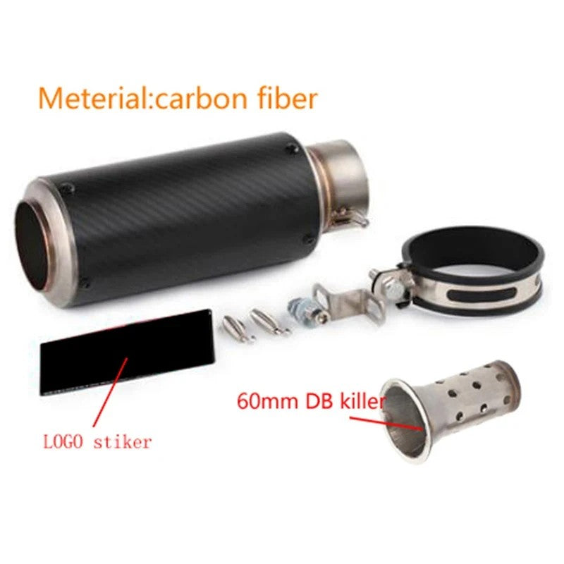 motorcycle exhaust inox muffler carbon fiber exhaust Universal 51/60mm with DB Killer for z900 R3 R25 MT07 MT09 R1 Z400 Z650