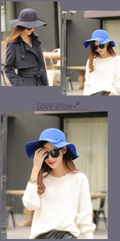 Fashion Winter Fedora Hats for Women Hat Vintage Bowler Jazz Top Cap Felt Wide Brim Floppy Sun Beach Cashmere Church Caps