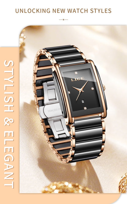 LIGE Fashion Elegant Watch for Women Japanese Movement Ceramics Strap Luxury Ladies Bracelet Quartz Watches Gifts Reloj Mujer