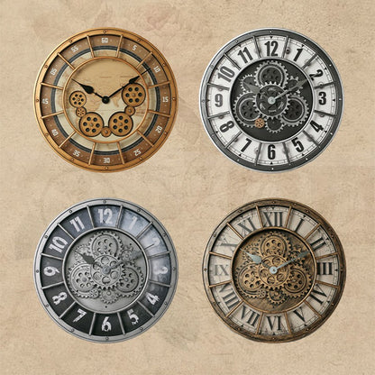 46cm Real Moving Gears Wall Clock Large Industrial Steam Punk Roman Numeral Wall Clock Living Room Home Decoration Quartz Clock