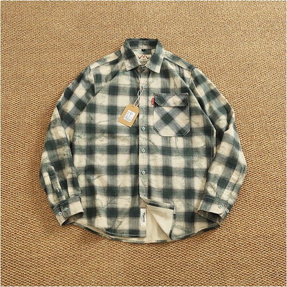 Autumn New Japanese Retro Long-Sleeve Lapel Plaid Cargo Shirt Men's Simple 100% Cotton Washed Pocket Casual Blouses Thin Coat