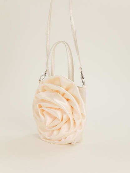 Luxury Rose Handbags Design Silk Pleated Flower Shoulder Bag Women Red Satin Round Evening Purse Wedding Party Clutches Female