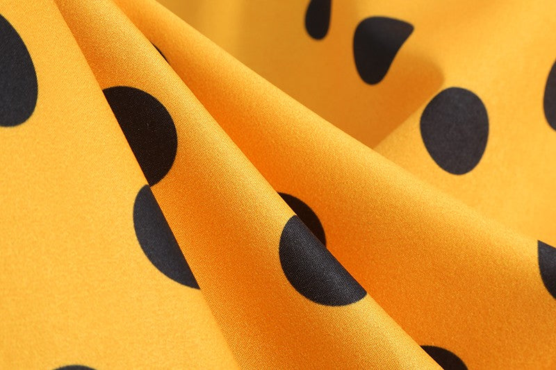 Elegant Women Summer Dress Puff Short Sleeve Polka Dot Peter pan Collar Vintage A-line Midi Long Party Sundress