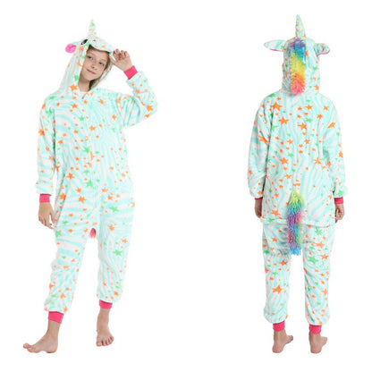 Winter Kids Pajama Sets Soft Warm Flannel Unicorn Costume Kigurumi Boy Girl Onesie Set Panda Tiger Bunny Deer Lion Pyjamas Suit