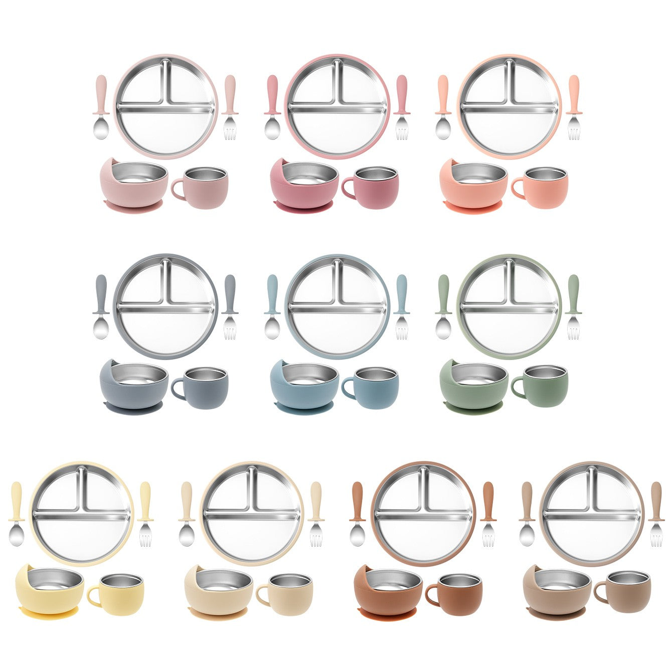 5PCS Stainless Steel Dishes Plate Baby Feeding Set With Detachable Silicone Sucker Bowl BPA Free Infant Fork Spoon Cup Gifts