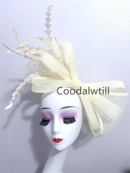 White Church Fascinator Women Wedding HAT Bow Feathers Headwear Elegant Bride Marriage Pillbox Cap Party Headpiece For Ladies