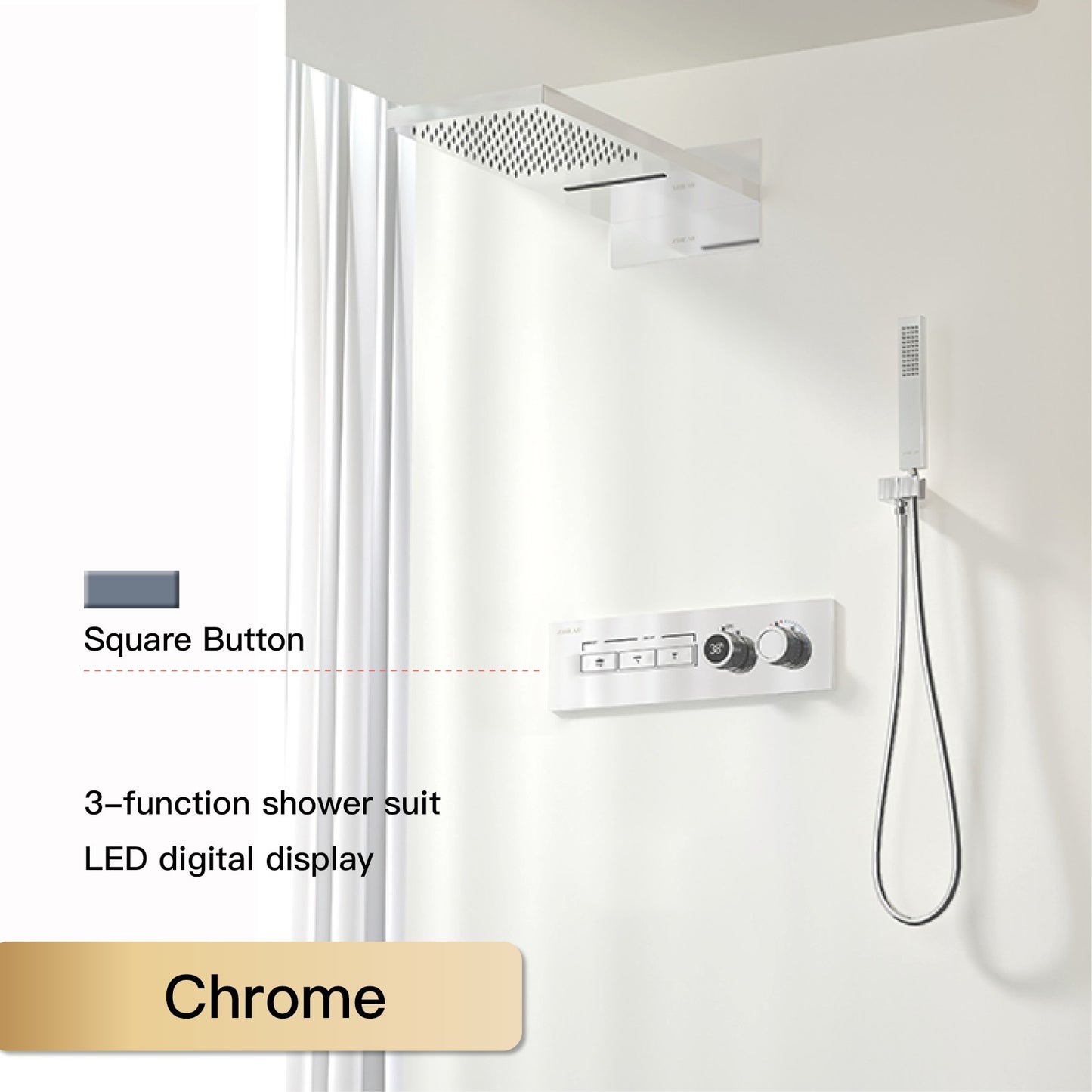 Luxury  black brass shower system wall-mounted LED digital display design Cold & hot dual-control 4-function ceiling shower Tap