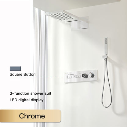 Luxury  black brass shower system wall-mounted LED digital display design Cold & hot dual-control 4-function ceiling shower Tap