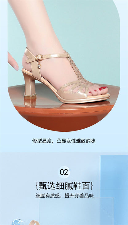 2025 New All-Match Thick Heel Thick Sole Fish Mouth Shoes Middle-Aged Women's Summer Elegant Mother Professional Sandals Fashion