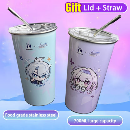 700ML Large Capacity Stainless Steel Cold Color Changing Cold Water Cup Drinking Cup With Straw Lid Collection Gift In Stock