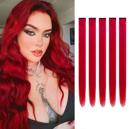 5PÇ/22 polegadas Extensões de Cabelo Coloridas Mechas Presilha em Cabelo Sintético Perucas de Cabelo Roxo para Mulheres Crianças Presente de Halloween Cosplay