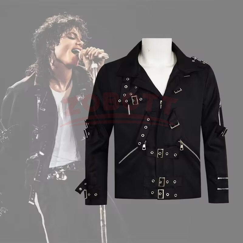 Michael Jackson cosplay Costume BAD Punk Jacket Black Slim BAD Jacket Costume Clothing for Man Adore Stars Impersonator