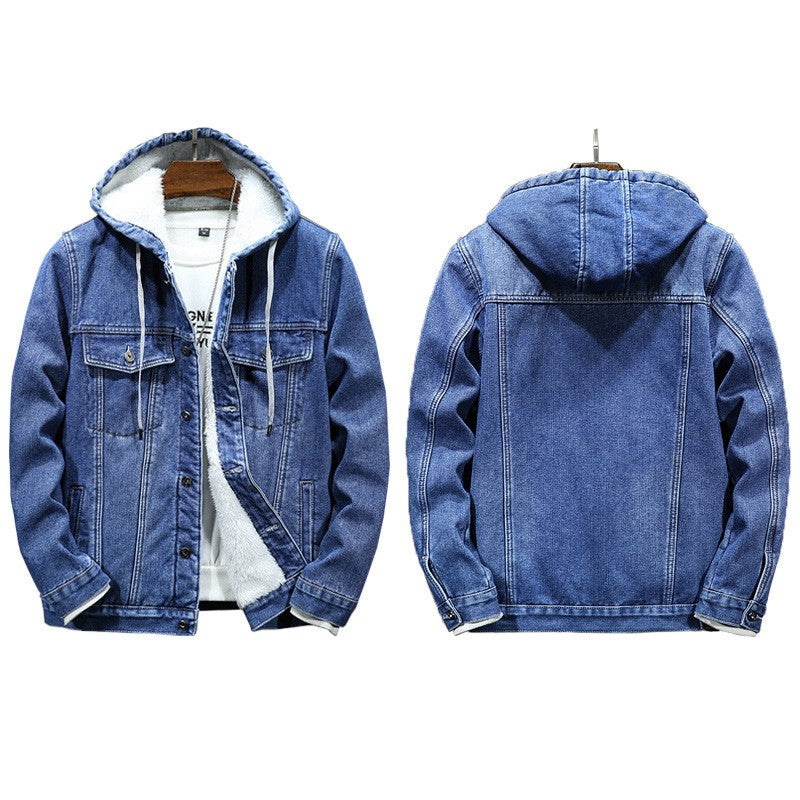 Thicker Winter Jacket Men Warmer Hooded Denim Lambswool Hooded and Padded Denim Jacket Imitation Lamb Wool Fleece Mens Clothes
