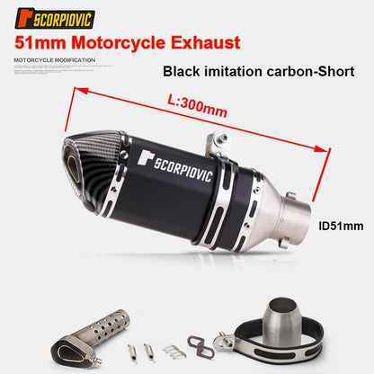 Universal Motorcycle 51mm Exhaust Pipe Carbon Fiber Muffler Exhaust Pipe db Killer Length300mm/ 370mm/ 470mm Multicolour Exhaust