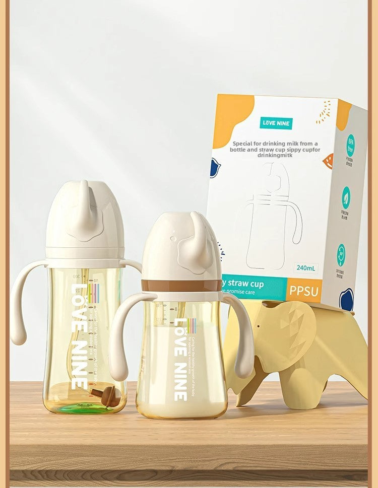 300ML PPSUTemperature-Sensitive Anti-Flatulence Feeding Bottle Baby Straw Cup Drop-Resistant Direct Drink No-Spill Cup1-3Weaning