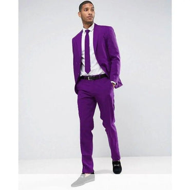 Purple Mens Suits 2-piece Set Slim Fitting Peaked Lapel Single Breasted Casual Male Set Wedding Groom Prom Business Man Clothes