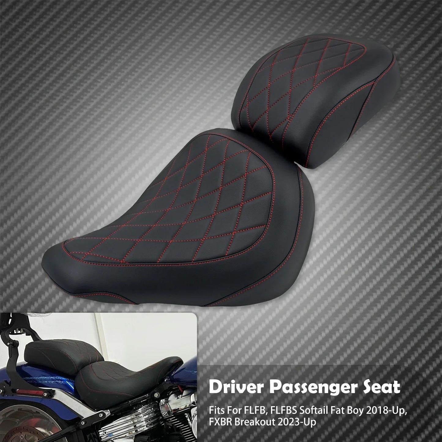 Assento de Passageiro de Motorista de Moto 2 Lugares Preto/Azul/Branco/Vermelho Para Harley Softail Fat Boy FLFB FLFBS 18-Up Breakout FXBR 23-Up
