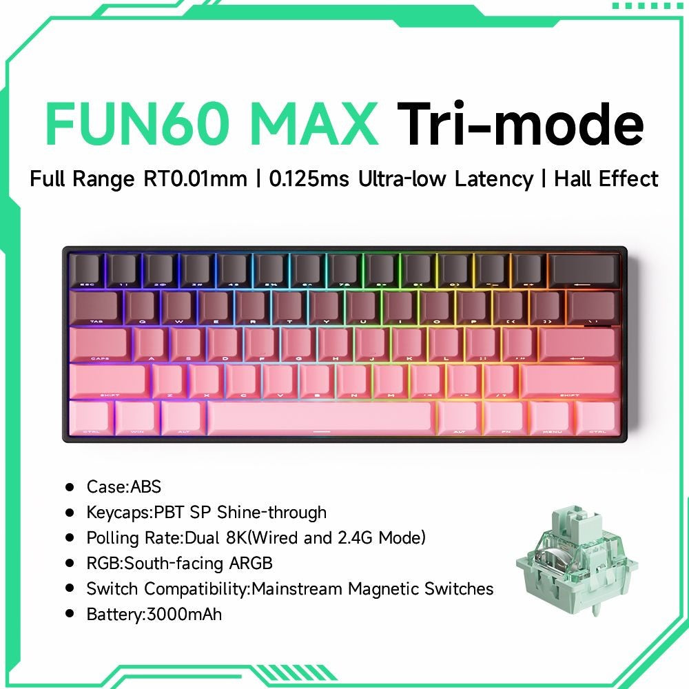 Akko MonsGeek FUN60 Teclado Mecânico Interruptor Magnético Teclados Gamer 60% Gatilho Rápido 0,01mm 8K ARGB HE/TMR Teclado Personalizado