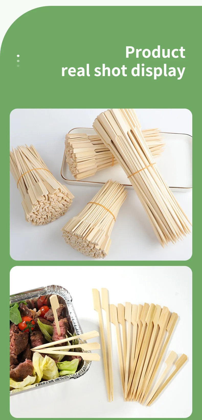 100 Varas de Bambu Descartáveis Espetos Naturais de Bambu para Churrasco Espetinhos para Churrasco, Frutas, Coquetel, Acampamento, Ferramentas de Churrasco em Festa