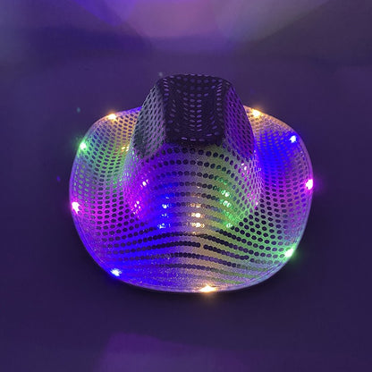 Chapéu de Cowboy LED Sem Fio, Chapéu de Cowboy Luminoso, Chapéu de Cowgirl Rosa para Discoteca, Noivas, Acessórios para Shows, Boates e Festas a Fantasia