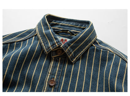 American Retro Workwear Long Sve Denim irt Loose Casual Striped ket irt Youth Trend Autumn Wear Iron Free
