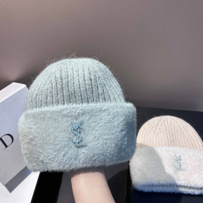 Warm Mink Fur Knitted Hat for Women Winter Luxury Ear Protection Beanie Fashion Soft Stretchable Cap