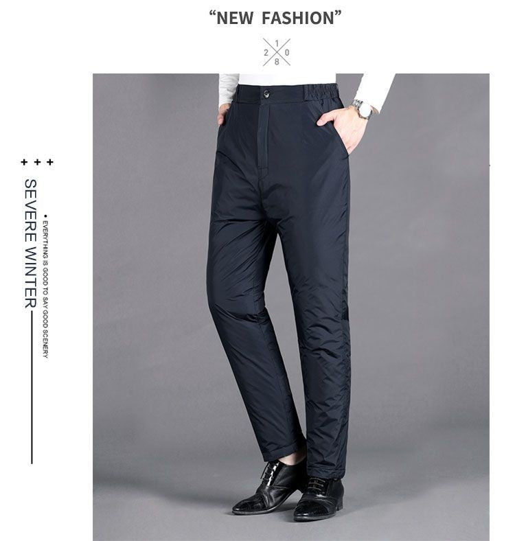 Calça Masculina Grossa de Inverno Corta-vento Quente Reta Acolchoada Algodão Elástico Forrada de Lã para Uso Externo