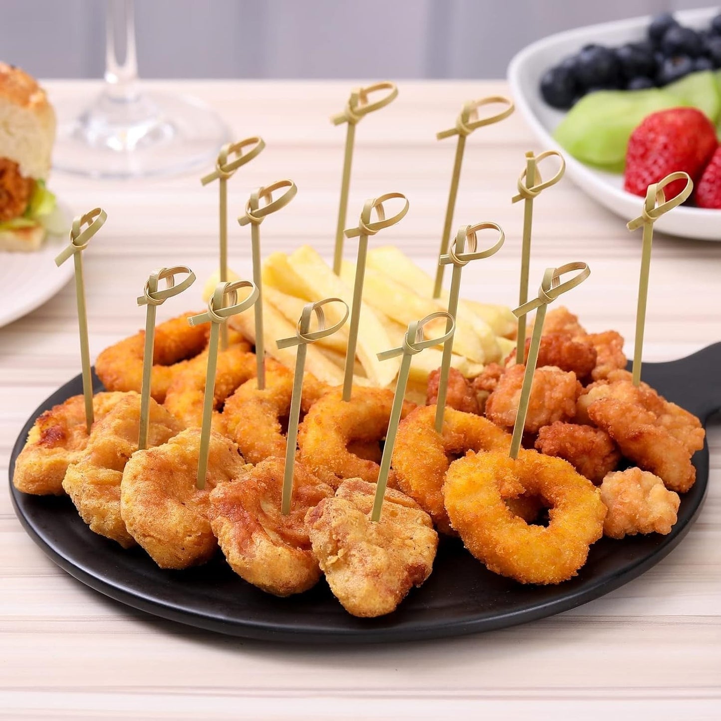 Palitos de Coquetel Espetos de Nó de Bambu Natural Palitos de Comida Mini Palitos de Dente Decorativos para Bebidas Frutas e Guarnição de Tábua de Frios