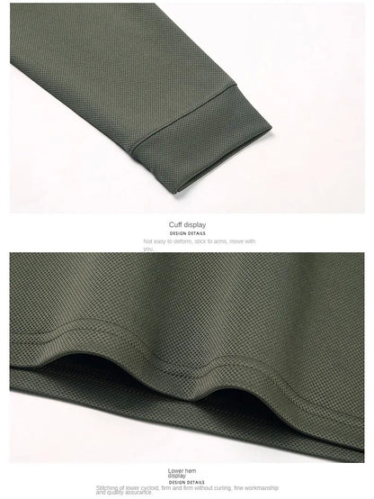 New Men's Long-sleeved Polo Shirt Sweatwear Business Casual Top Fashion Classic Solid Color Male Brand Basic V-neck Top